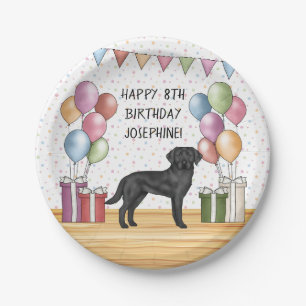 Black Labrador Retriever Lab Dog Colourful Birthda Paper Plate