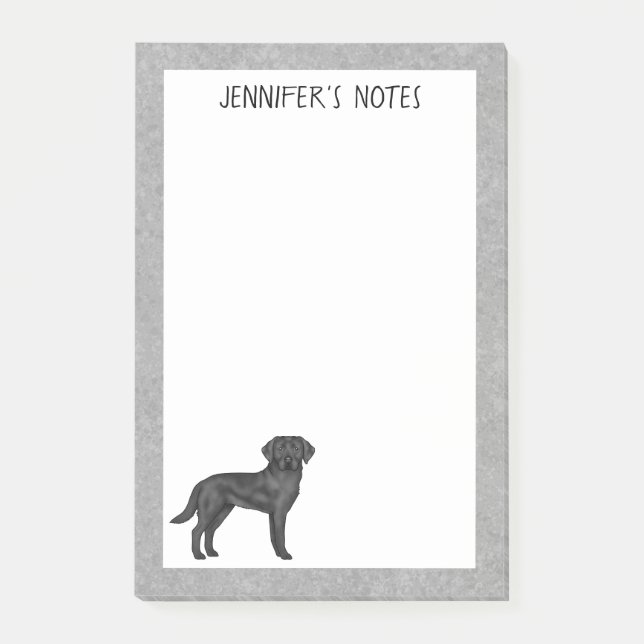 Black Labrador Retriever Lab Dog Custom Name Grey Post-it Notes (Front)