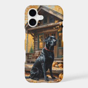 Black Labrador Retriever Log Cabin Autumn