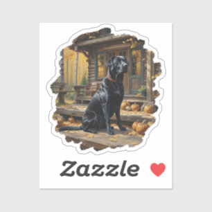 Black Labrador Retriever Log Cabin Autumn