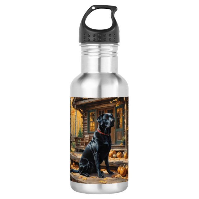 Black Labrador Retriever Log Cabin Autumn 532 Ml Water Bottle (Front)