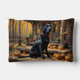 Black Labrador Retriever Log Cabin Autumn Accessory Pouch