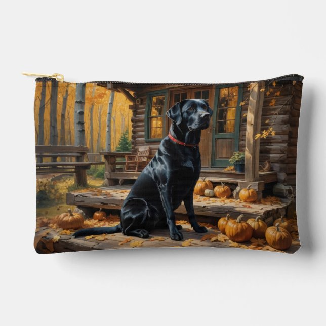 Black Labrador Retriever Log Cabin Autumn Accessory Pouch (Front)