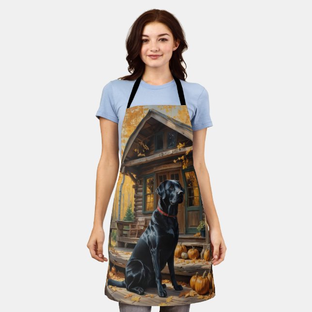 Black Labrador Retriever Log Cabin Autumn Apron (Worn)