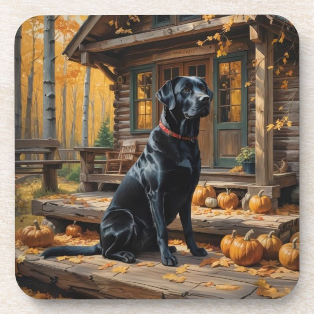 Black Labrador Retriever Log Cabin Autumn Coaster (Front)