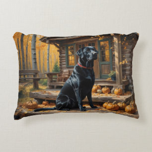 Black Labrador Retriever Log Cabin Autumn Decorative Cushion