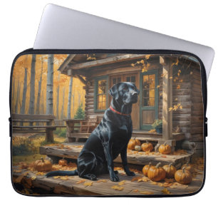 Black Labrador Retriever Log Cabin Autumn Laptop Sleeve