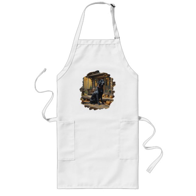 Black Labrador Retriever Log Cabin Autumn Long Apron (Front)
