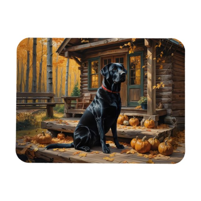 Black Labrador Retriever Log Cabin Autumn Magnet (Horizontal)