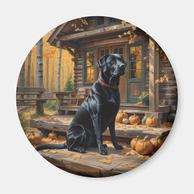 Black Labrador Retriever Log Cabin Autumn Magnet (Front)