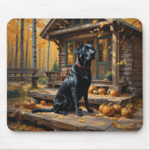 Black Labrador Retriever Log Cabin Autumn Mouse Pad