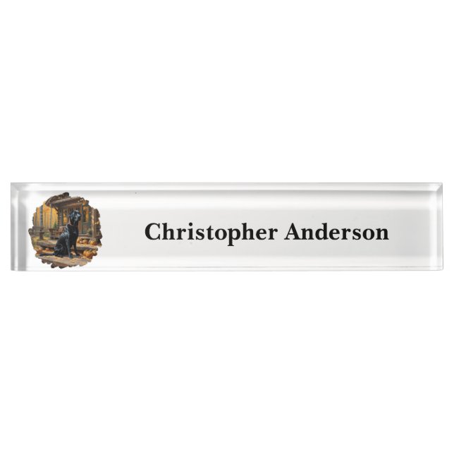 Black Labrador Retriever Log Cabin Autumn Nameplate (Front)