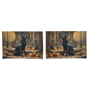 Black Labrador Retriever Log Cabin Autumn Pillowcase