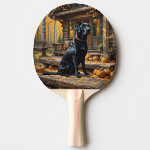 Black Labrador Retriever Log Cabin Autumn Ping Pong Paddle