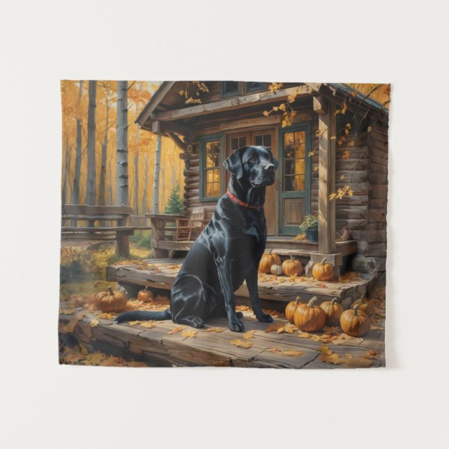Black Labrador Retriever Log Cabin Autumn Tapestry (Front (Horizontal))