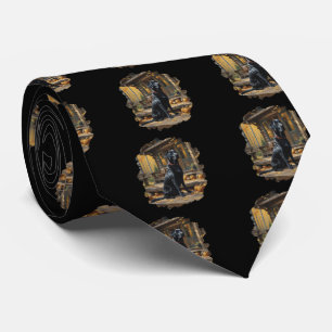 Black Labrador Retriever Log Cabin Autumn Tie