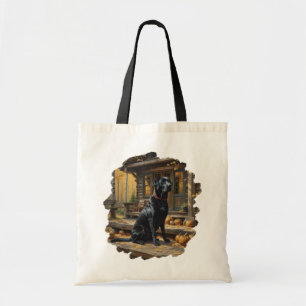 Black Labrador Retriever Log Cabin Autumn Tote Bag