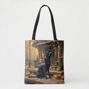 Black Labrador Retriever Log Cabin Autumn Tote Bag