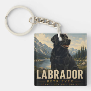Black Labrador Retriever Mountain Adventure Dog Key Ring