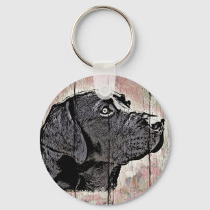 Black Labrador Retriever Pastel Wood Key Ring