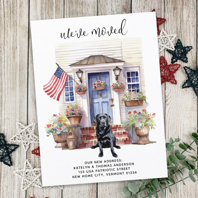 Black Labrador Retriever Patriotic Dog Moving Announcement Postcard (Creator Uploaded)