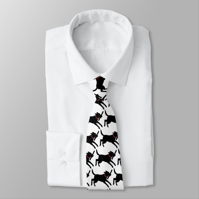 Black Labrador Retriever Pattern Running Dog Tie (Tied)