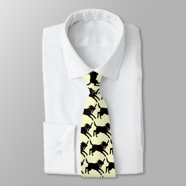 Black Labrador Retriever Pattern Running Dog Tie (Tied)