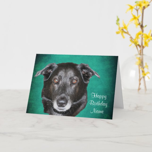 Black Labrador Retriever Personalise Birthday Card (Yellow Flower)