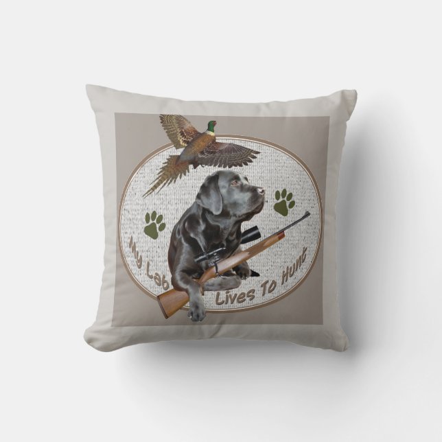 Black Labrador Retriever Pheasant Hunt Cushion (Front)