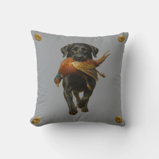 Black Labrador Retriever & Pheasant throw cushion