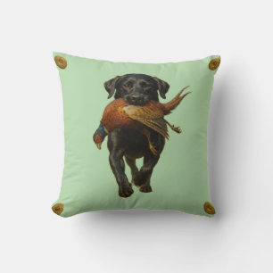Black Labrador Retriever & Pheasant throw cushion