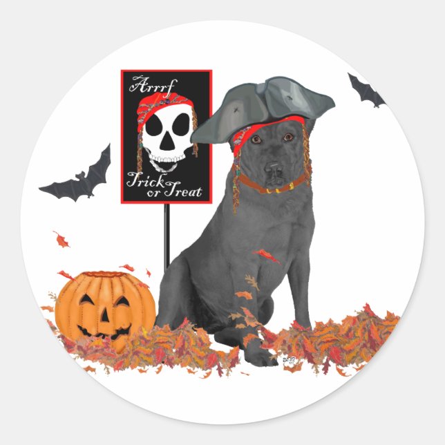 Black Labrador Retriever Pirate Classic Round Sticker (Front)