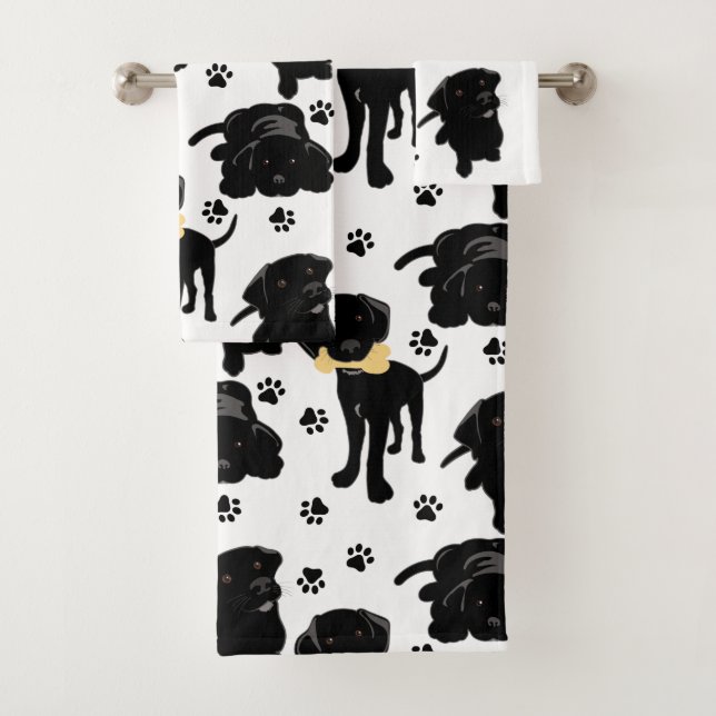 Black Labrador Retriever Puppies Bath Towel Set (Insitu)