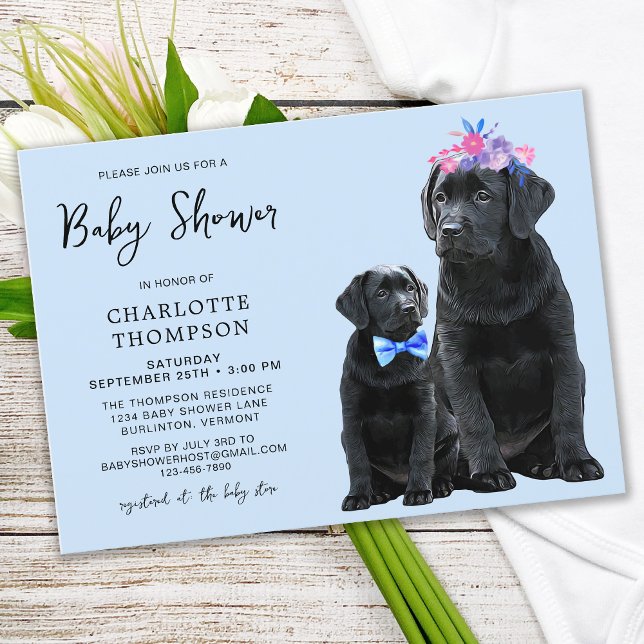 Black Labrador Retriever Puppy Dog Blue Boy Invitation (Creator Uploaded)