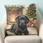 Black Labrador Retriever Puppy Dog Christmas Cushion<br><div class="desc">Introducing the perfect addition to your holiday decor - our Labrador Retriever Christmas pillows! Available in black, yellow, or chocolate labrador, these pillows are a must-have for any dog lover. Choose from cosy fireplace scenes, joyful puppies in the snow, or festive labrador dogs to make your living space feel warm...</div>