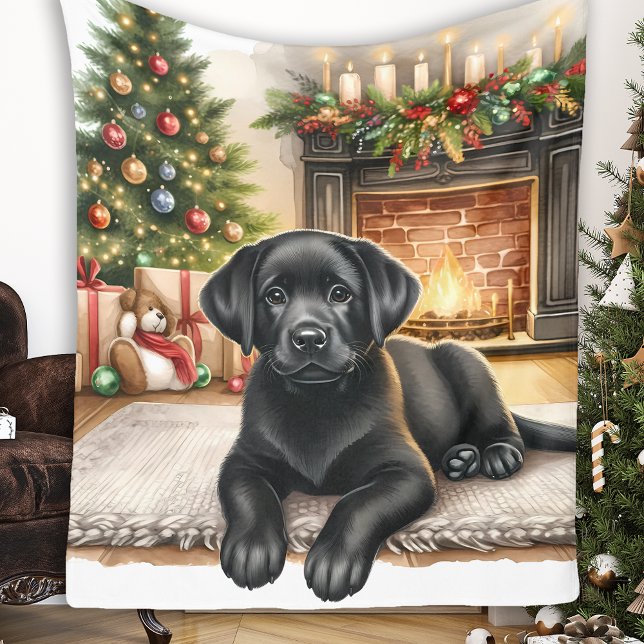 Black Labrador Retriever Puppy Dog Cosy Christmas Fleece Blanket (Creator Uploaded)