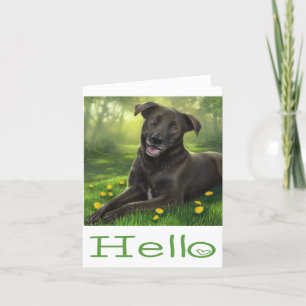 Black Labrador Retriever Puppy Dog Green Hello Card