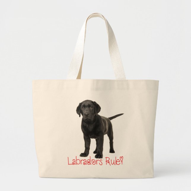 Black Labrador Retriever Puppy Dog Love Large Tote Bag (Front)