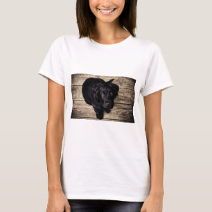 Black Labrador Retriever Puppy on Wood T-Shirt