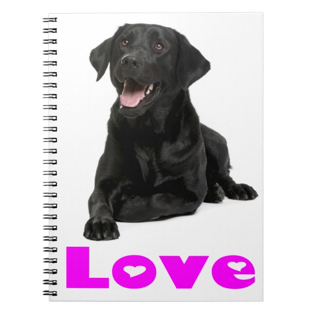 Black Labrador Retriever Puppy, Purple Love Notebook (Front)