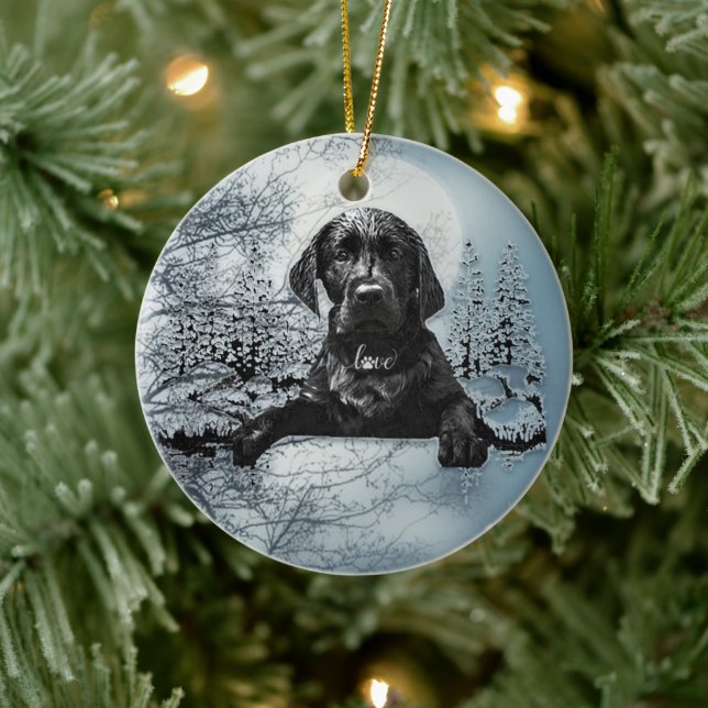 Black Labrador Retriever  puppy  T-Shirt Throw Pil Ceramic Ornament (Tree)