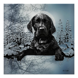 Black Labrador Retriever puppy T-Shirt Throw Pil Poster