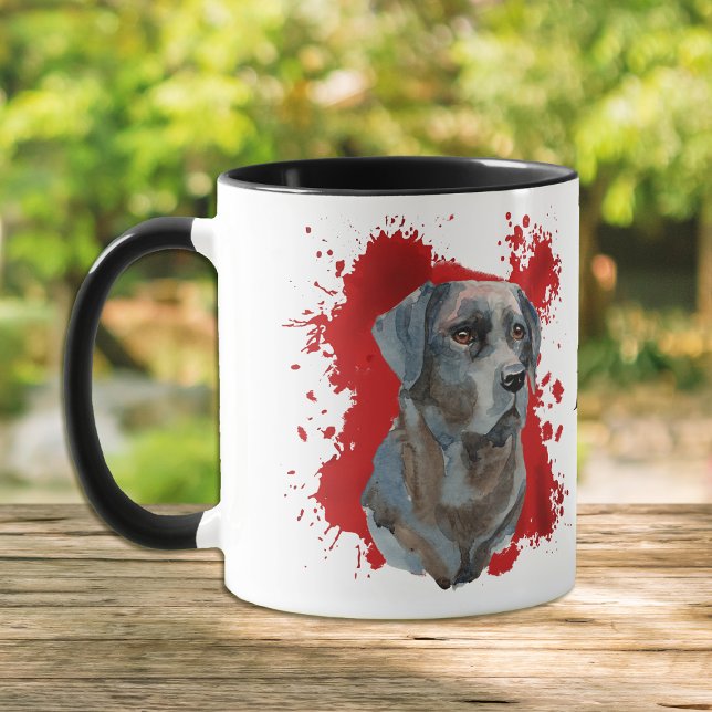 Black Labrador Retriever Red Abstract Background Mug (Creator Uploaded)