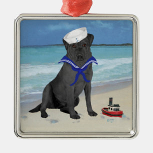 Black Labrador Retriever Sailor Metal Ornament