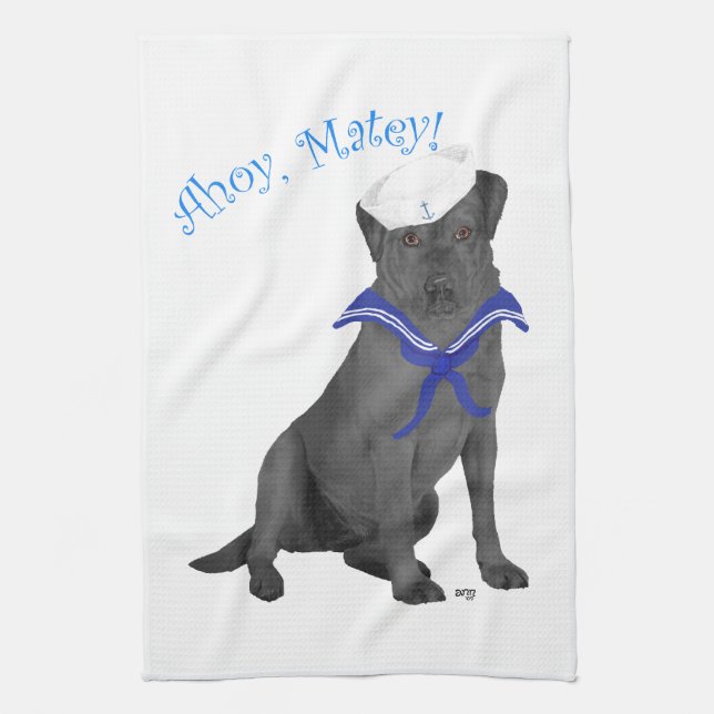 Black Labrador Retriever Sailor Tea Towel (Vertical)