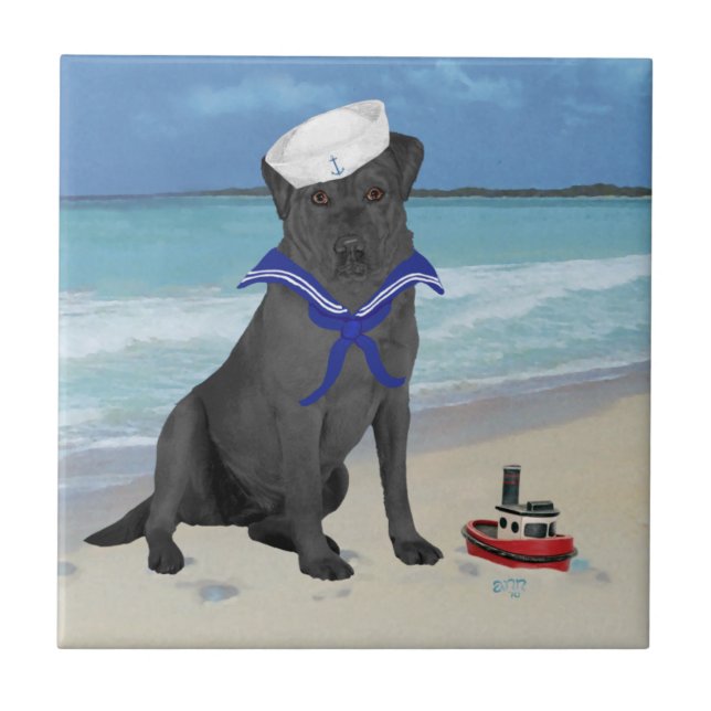 Black Labrador Retriever Sailor Tile (Front)