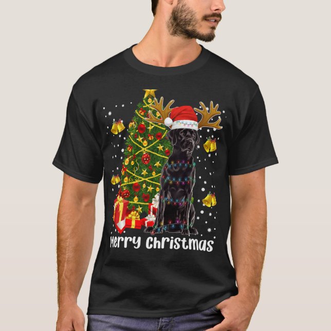 Black Labrador Retriever Santa Christmas Tree Ligh T-Shirt (Front)