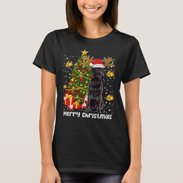 Black Labrador Retriever Santa Christmas Tree Ligh T-Shirt (Front)