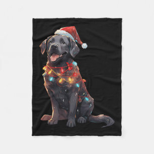 Black Labrador Retriever Santa Hat Christmas Light Fleece Blanket