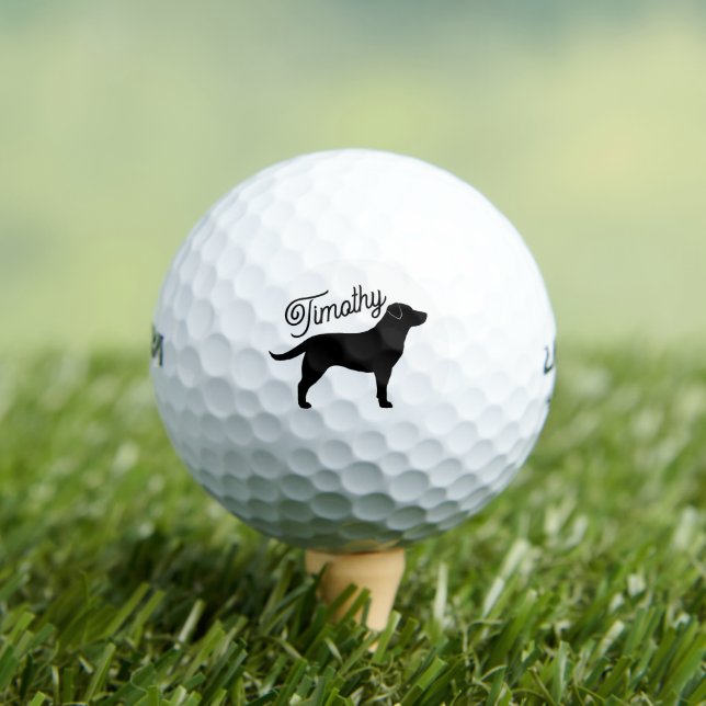 Black Labrador Retriever Silhouette Custom Name Golf Balls (Insitu Tee)